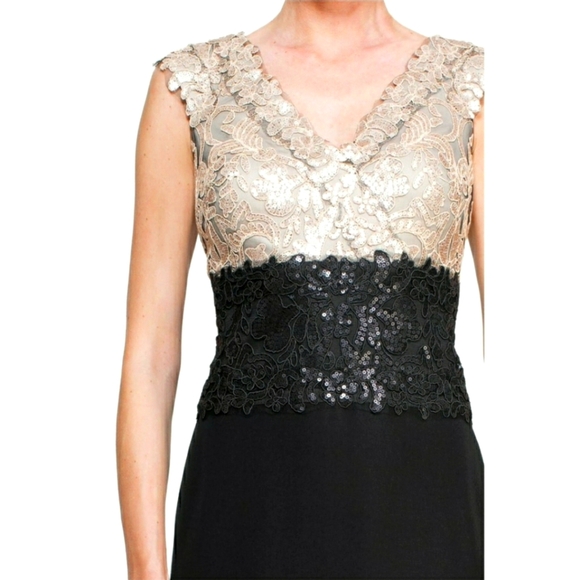 Tadashi Shoji Gold & Black Rema Gown Size 12 - Picture 3 of 4